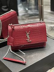 Saint Laurent Sunset Medium in Crocodile Embrossed Shiny Leather Red Bag with Silver Buckle - 1