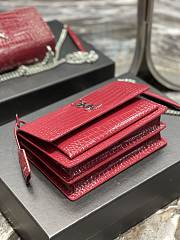 Saint Laurent Sunset Medium in Crocodile Embrossed Shiny Leather Red Bag with Silver Buckle - 6