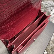 Saint Laurent Sunset Medium in Crocodile Embrossed Shiny Leather Red Bag with Silver Buckle - 5