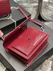 Saint Laurent Sunset Medium in Crocodile Embrossed Shiny Leather Red Bag with Silver Buckle - 2