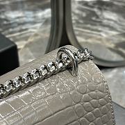 Saint Laurent Sunset Medium in Crocodile Embrossed Shiny Leather Beige Bag with Silver Buckle - 3