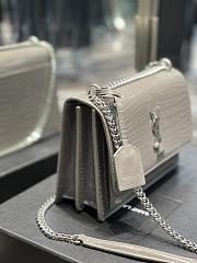 Saint Laurent Sunset Medium in Crocodile Embrossed Shiny Leather Beige Bag with Silver Buckle - 4