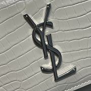 Saint Laurent Sunset Medium in Crocodile Embrossed Shiny Leather White Bag with Silver Buckle - 5