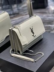 Saint Laurent Sunset Medium in Crocodile Embrossed Shiny Leather White Bag with Silver Buckle - 4