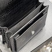 Saint Laurent Sunset Medium in Crocodile Embrossed Shiny Leather Black Bag with Silver Buckle - 6