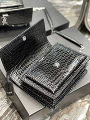 Saint Laurent Sunset Medium in Crocodile Embrossed Shiny Leather Black Bag with Silver Buckle - 3