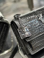 Saint Laurent Sunset Medium in Crocodile Embrossed Shiny Leather Black Bag with Silver Buckle - 2