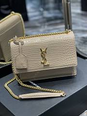 Saint Laurent Sunset Medium in Crocodile Embrossed Shiny Leather Beige Bag with Gold Buckle - 1