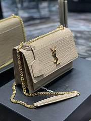 Saint Laurent Sunset Medium in Crocodile Embrossed Shiny Leather Beige Bag with Gold Buckle - 4