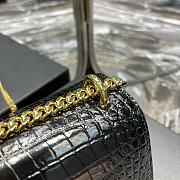 Saint Laurent Sunset Medium in Crocodile Embrossed Shiny Leather Black Bag with Gold Buckle - 6