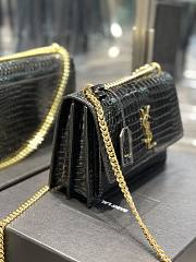 Saint Laurent Sunset Medium in Crocodile Embrossed Shiny Leather Black Bag with Gold Buckle - 4