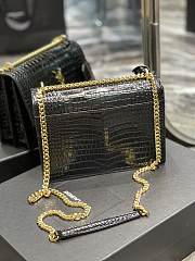 Saint Laurent Sunset Medium in Crocodile Embrossed Shiny Leather Black Bag with Gold Buckle - 3