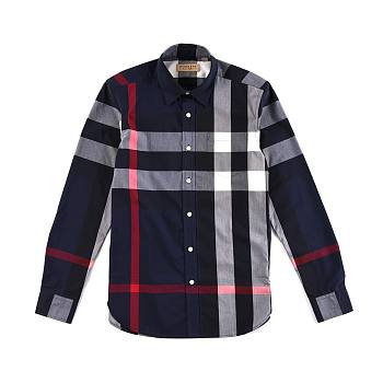 Burberry Check Stretch Cotton Poplin Shirt in Blue