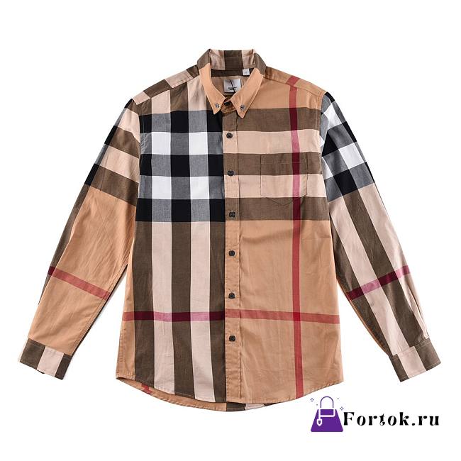 Burberry Check Stretch Cotton Poplin Shirt in Brown - 1