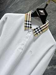 Burberry Check Collar Long Sleeve T-Shirt in White/Black - 6