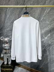 Burberry Check Collar Long Sleeve T-Shirt in White/Black - 3