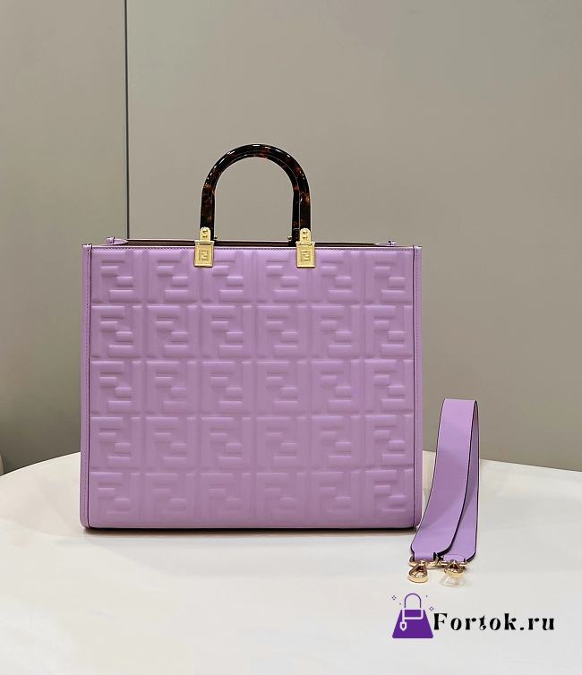 Fendi Embossed Leather Tote Bag in Purple 37x13.5x32cm - 1