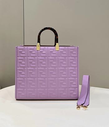 Fendi Embossed Leather Tote Bag in Purple 37x13.5x32cm