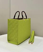 Fendi Embossed Leather Tote Bag in Green 37x13.5x32cm - 3