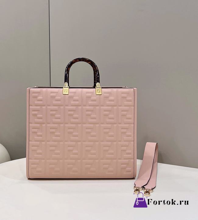 Fendi Embossed Leather Tote Bag in Pink 37x13.5x32cm - 1