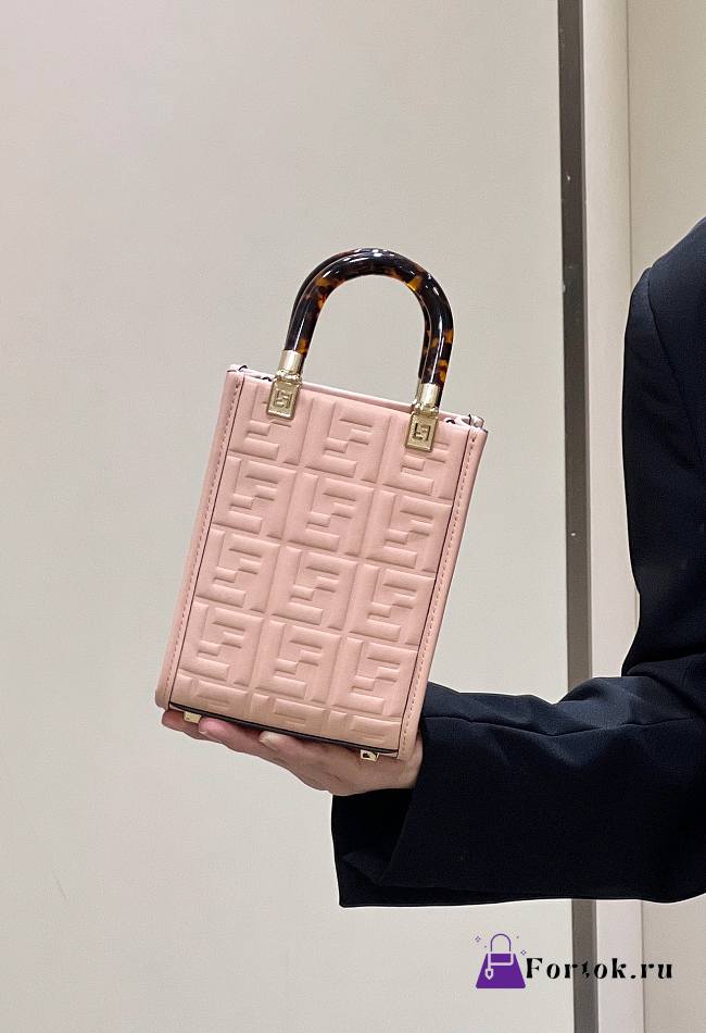 Fendi Embossed Leather Mini Tote Bag in Pink 13x5x17cm - 1