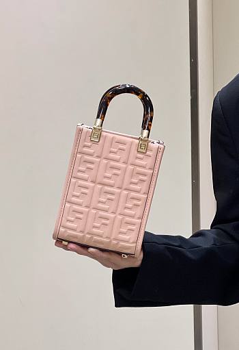 Fendi Embossed Leather Mini Tote Bag in Pink 13x5x17cm