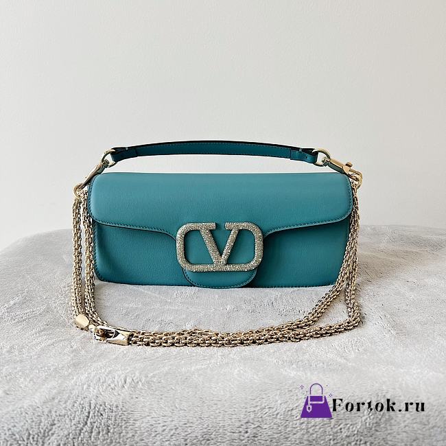 Valentino Garavani Mini Locò Crystal-Embellished Shoulder Bag in Blue - 1