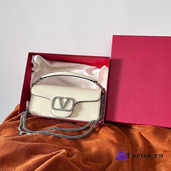 Valentino Garavani Mini Locò Crystal-Embellished Shoulder Bag in White - 1