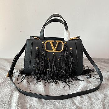 Valentino Vlogo Signature Small Leather Handbag With Feather