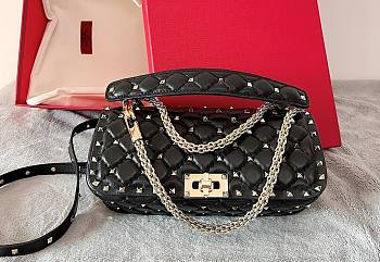 Valentino Garavani Rockstud Spike Quilted Leather Shoulder Bag in Black