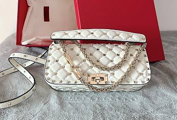 Valentino Garavani Rockstud Spike Quilted Leather Shoulder Bag in White