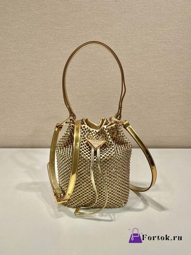 Prada Crystal-Embellished Satin Bag in Gold Color 16x21x10cm - 1