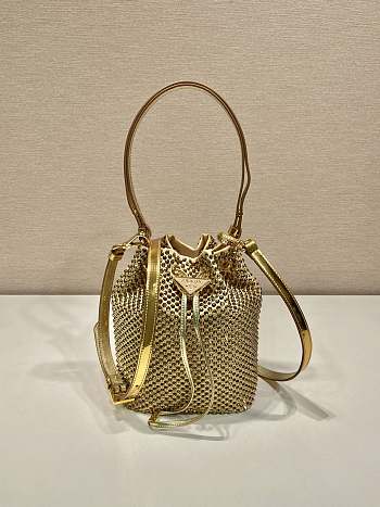 Prada Crystal-Embellished Satin Bag in Gold Color 16x21x10cm