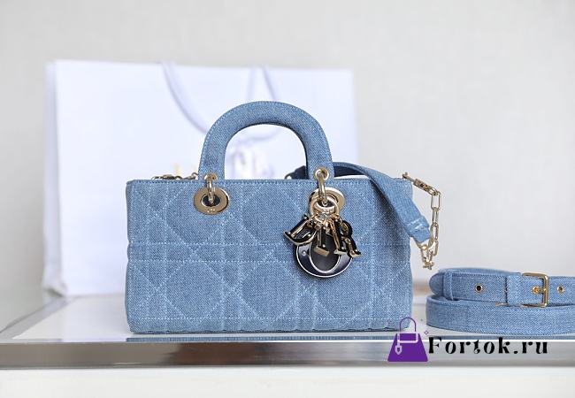 Dior Lady D-Joy Bag in Blue Denim 26x13.5x5cm - 1