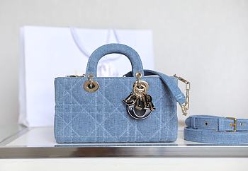 Dior Lady D-Joy Bag in Blue Denim 26x13.5x5cm