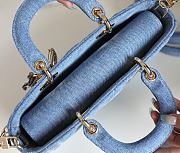 Dior Lady D-Joy Bag in Blue Denim 26x13.5x5cm - 4