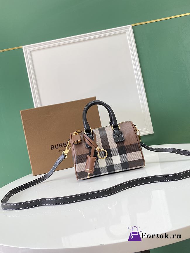 Burberry Check and Leather Mini Bowling Bag 18.5x11x12cm - 1