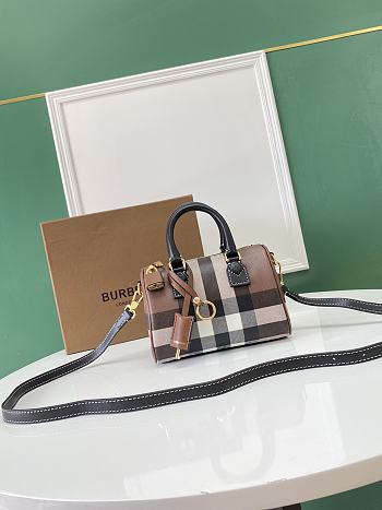 Burberry Check and Leather Mini Bowling Bag 18.5x11x12cm