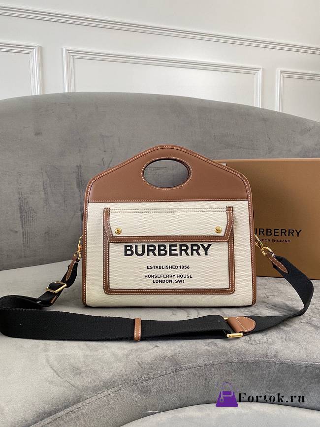 Burberry Two-Tone Canvas and Leather Small Pocket Tote Bag - 1