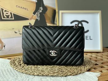 Chanel Classic Flap V Pattern Bag with Silver Buckle 25cm