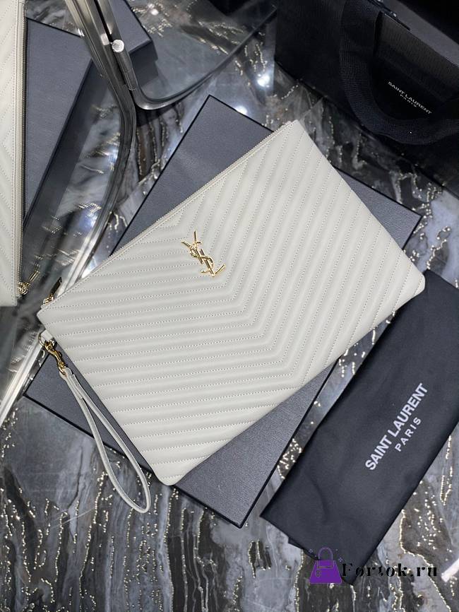 Saint Laurent Monogram Clutch in White 30×21.5×2cm - 1