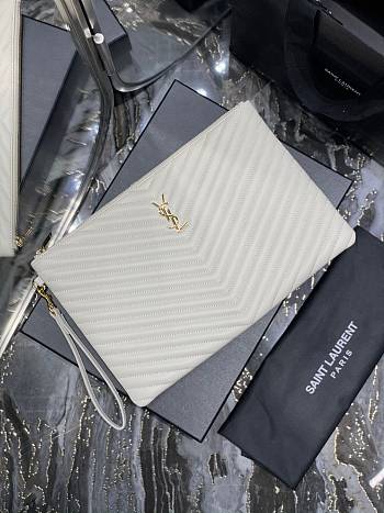 Saint Laurent Monogram Clutch in White 30×21.5×2cm