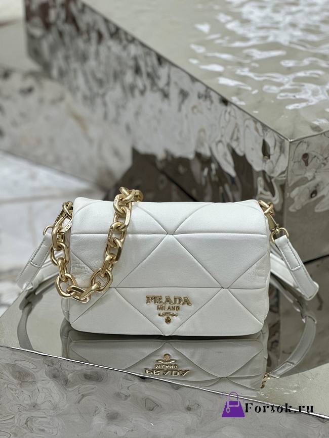 Prada System Nappa Patchwork Shoulder Bag in White 24x15x7.5cm - 1