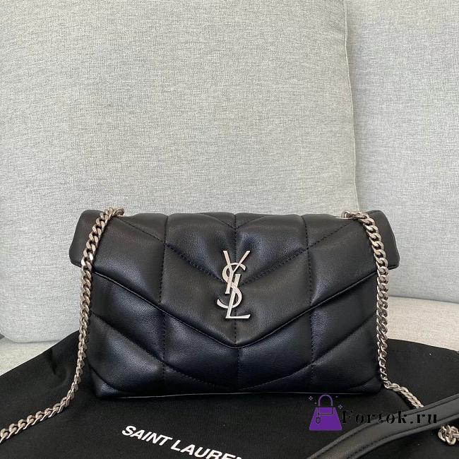 Saint Laurent LouLou Puffer Small Chain Black Bag in Quilted Lambskin with Silver Hardware 23×15.5×8.5cm - 1