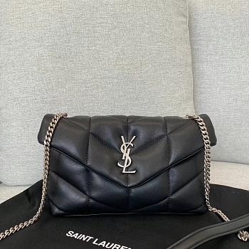 Saint Laurent LouLou Puffer Small Chain Black Bag in Quilted Lambskin with Silver Hardware 23×15.5×8.5cm