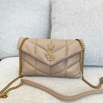 Saint Laurent LouLou Puffer Small Chain Beige Bag in Quilted Lambskin with Gold Hardware 23×15.5×8.5cm