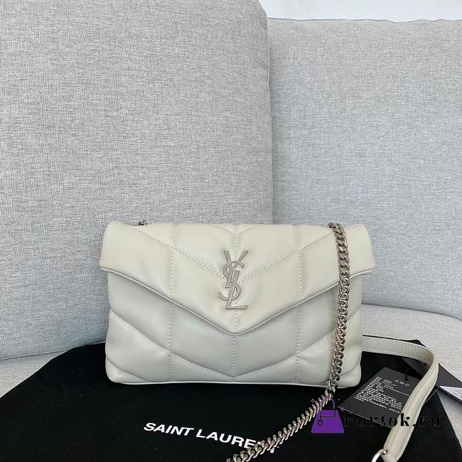 Saint Laurent LouLou Puffer Small Chain White Bag in Quilted Lambskin with Silver Hardware 23×15.5×8.5cm - 1