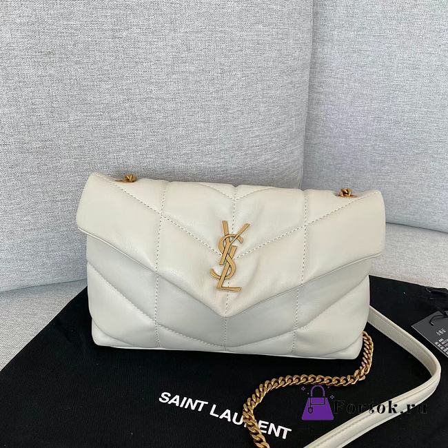 Saint Laurent LouLou Puffer Small Chain White Bag in Quilted Lambskin with Gold Hardware 23×15.5×8.5cm - 1