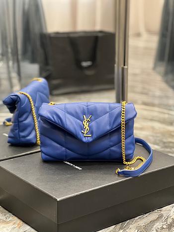 Saint Laurent LouLou Puffer Small Chain Blue Bag in Quilted Lambskin with Gold Hardware 23×15.5×8.5cm