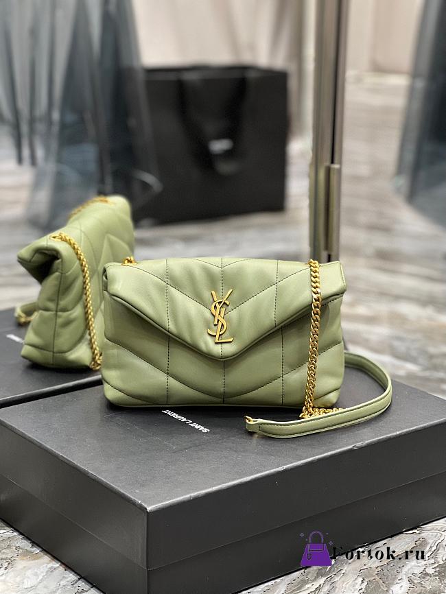 Saint Laurent LouLou Puffer Small Chain Green Bag in Quilted Lambskin with Gold Hardware 23×15.5×8.5cm - 1